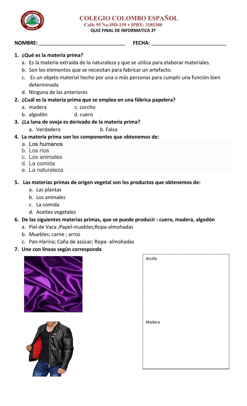 Examen materia prima