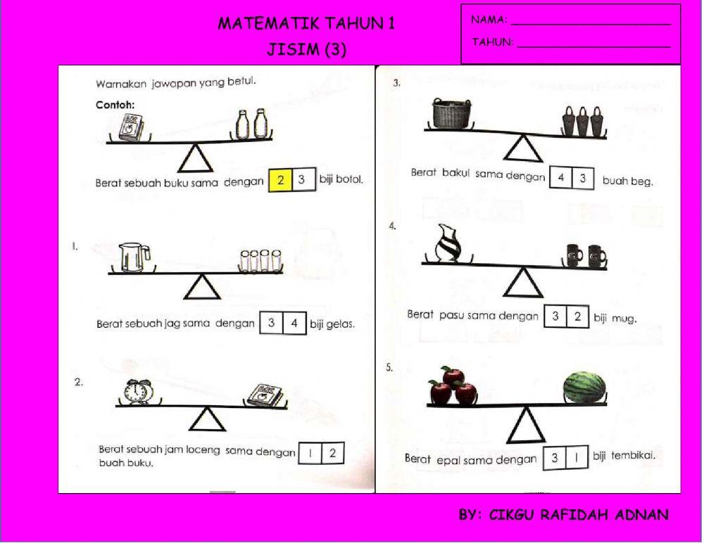 MATEMATIK (JISIM 3) TAHUN 1 by CIKGU RAFIDAH ADNAN