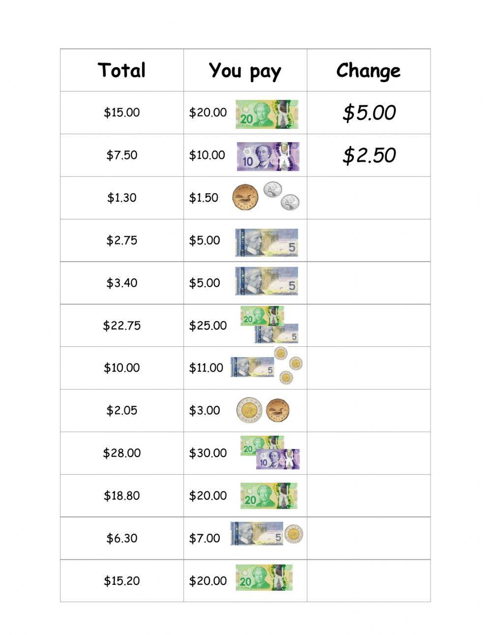 money worksheets making change