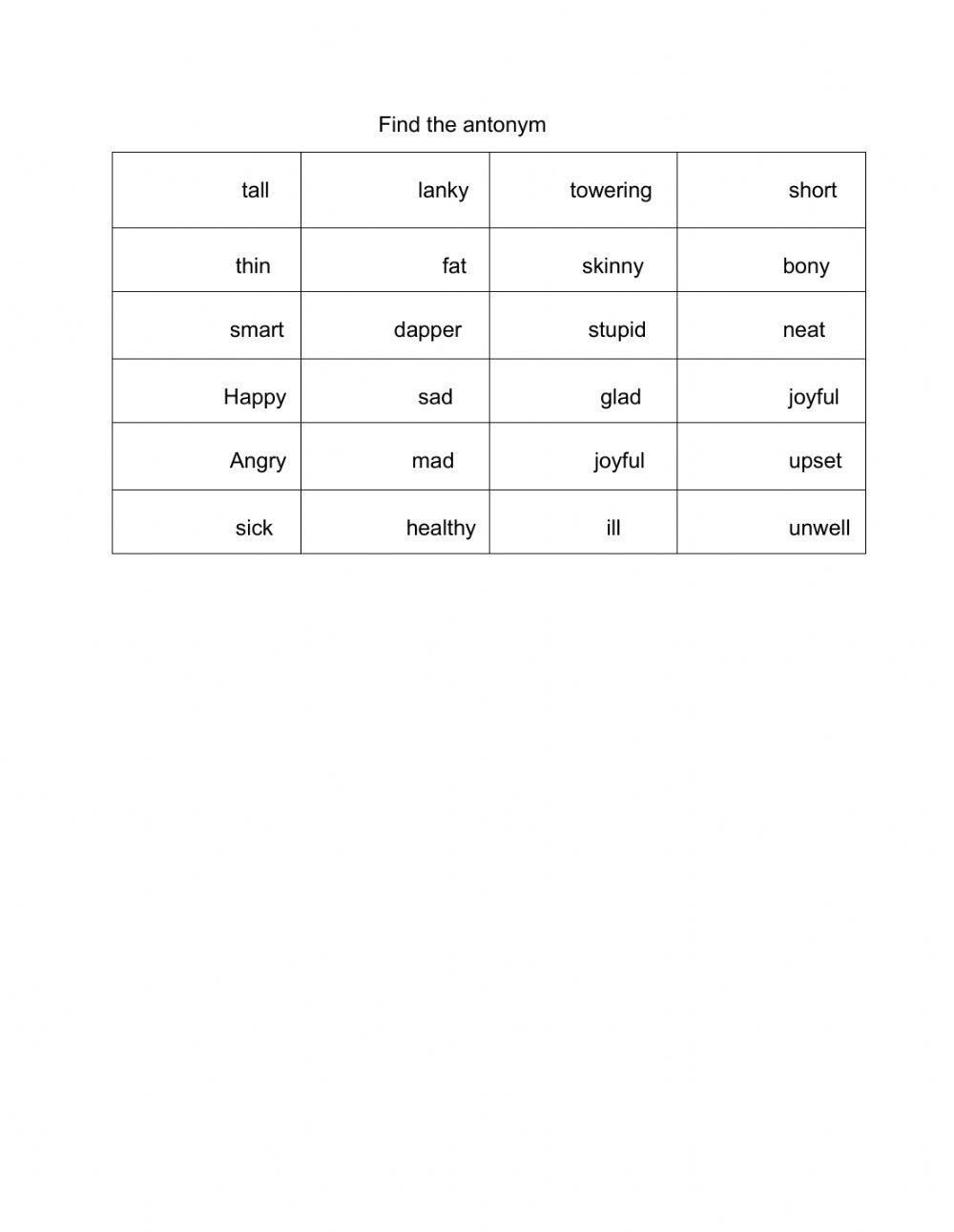 Synonyms and antonyms