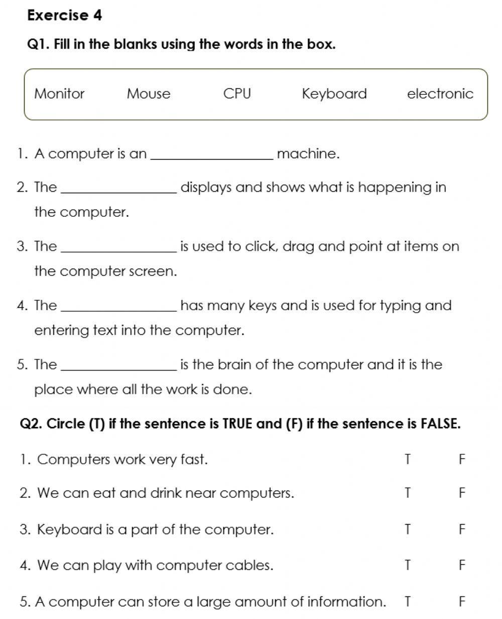 Chapter 4 - computer at glance - Exercise 4