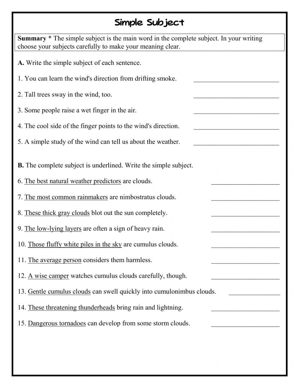 Simple subject grades 6 worksheet Live Worksheets