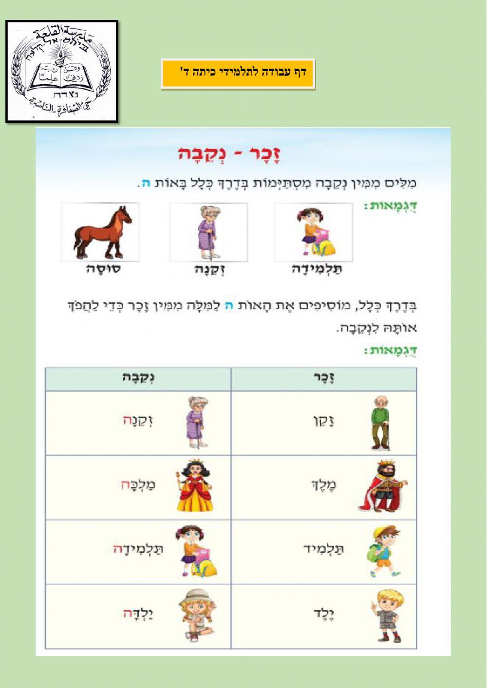 ימי שבוע -זכר נקבה