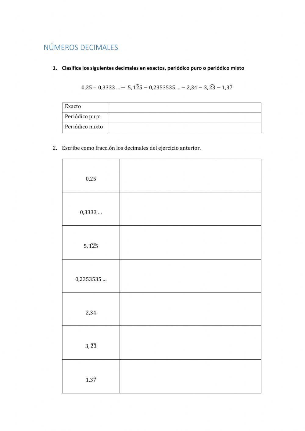 2º ESO paso de decimal a fracción