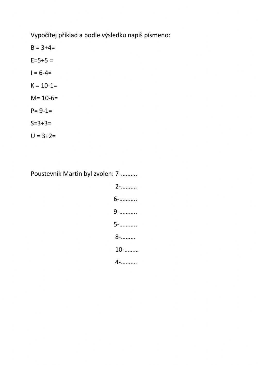 Svatý Martin pracovní list