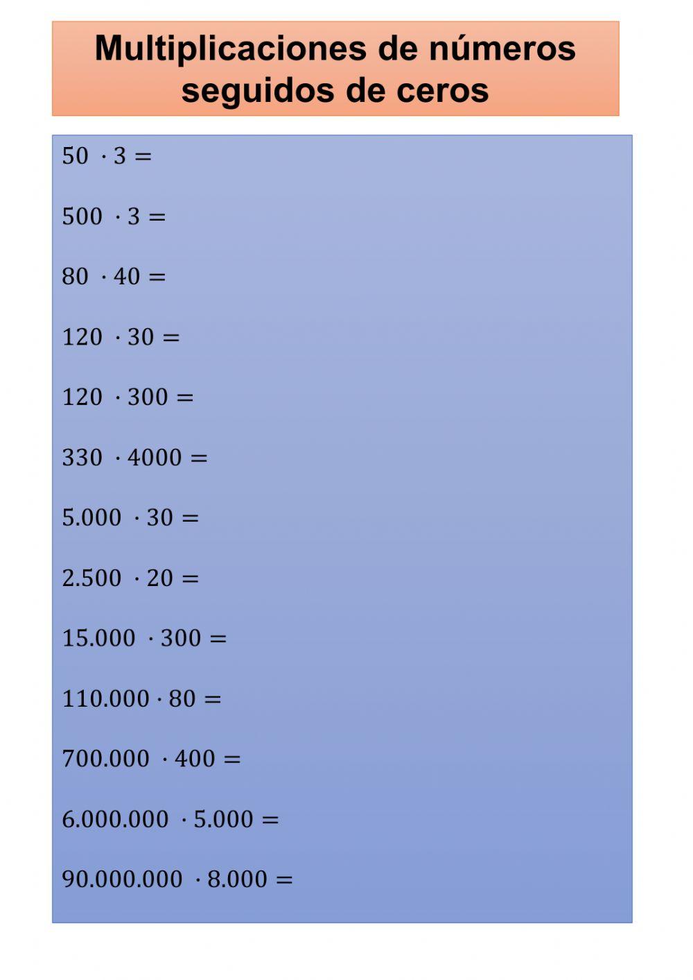 Multiplicar y dividir números naturales con ceros Multiplicar y dividir números naturales con ceros