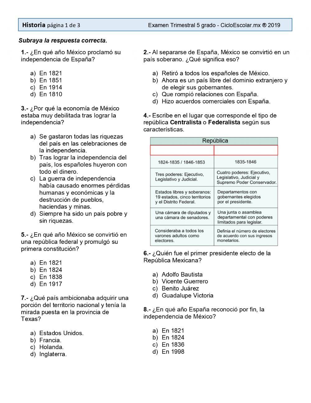 Examen Historia 5° Trim. 1