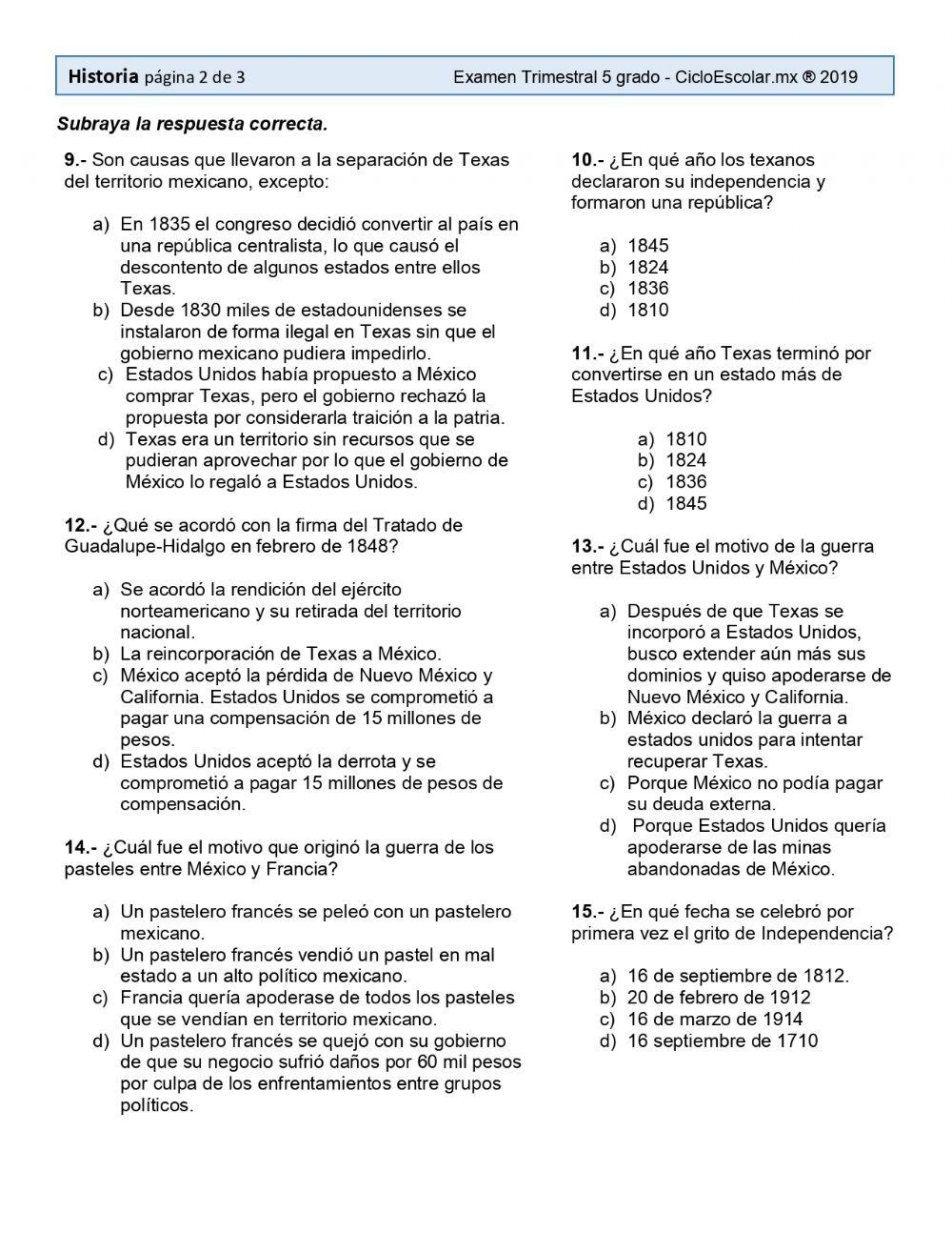 Examen Historia 5° Trim. 1