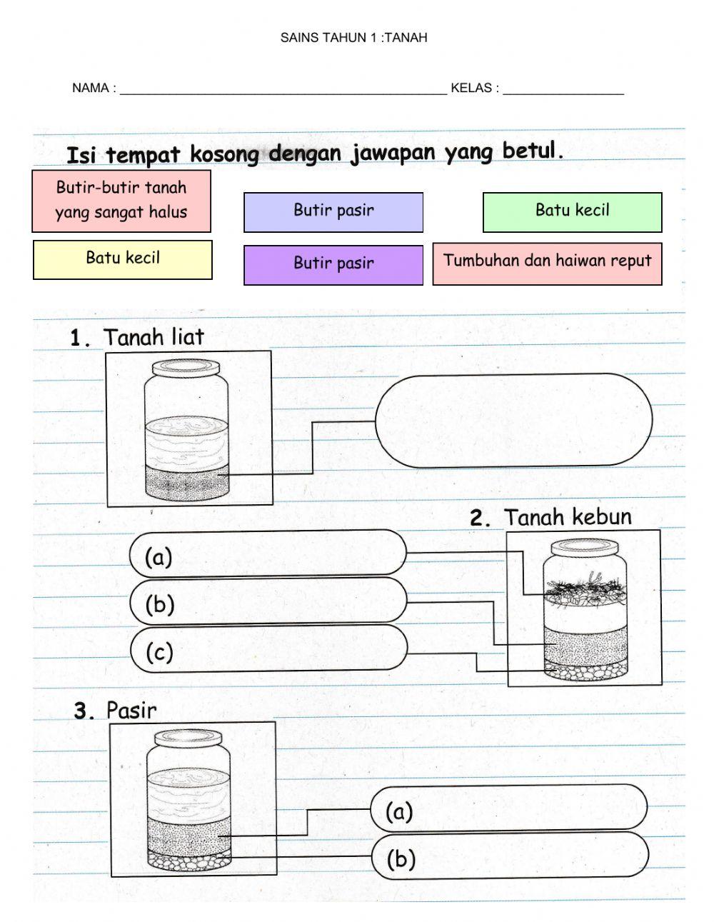 Kuiz Sains Tahun 1 : Tanah