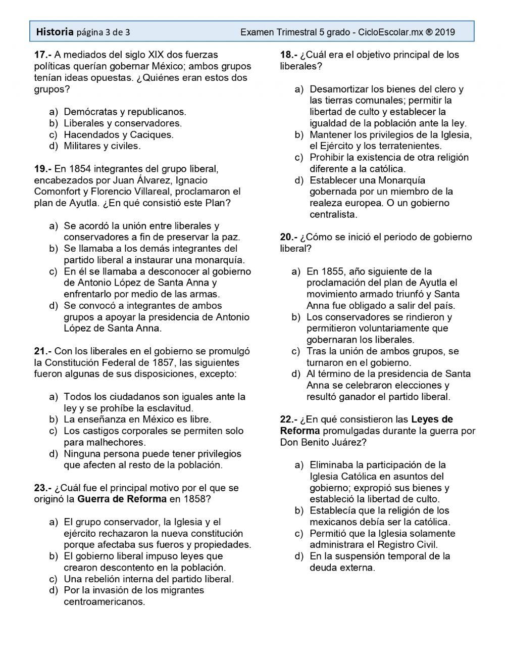 Examen Historia 5° Trim. 1