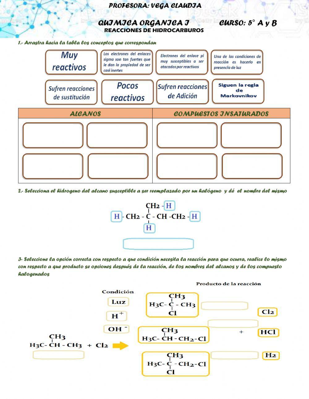 Reacciones de alcanos y insaturados