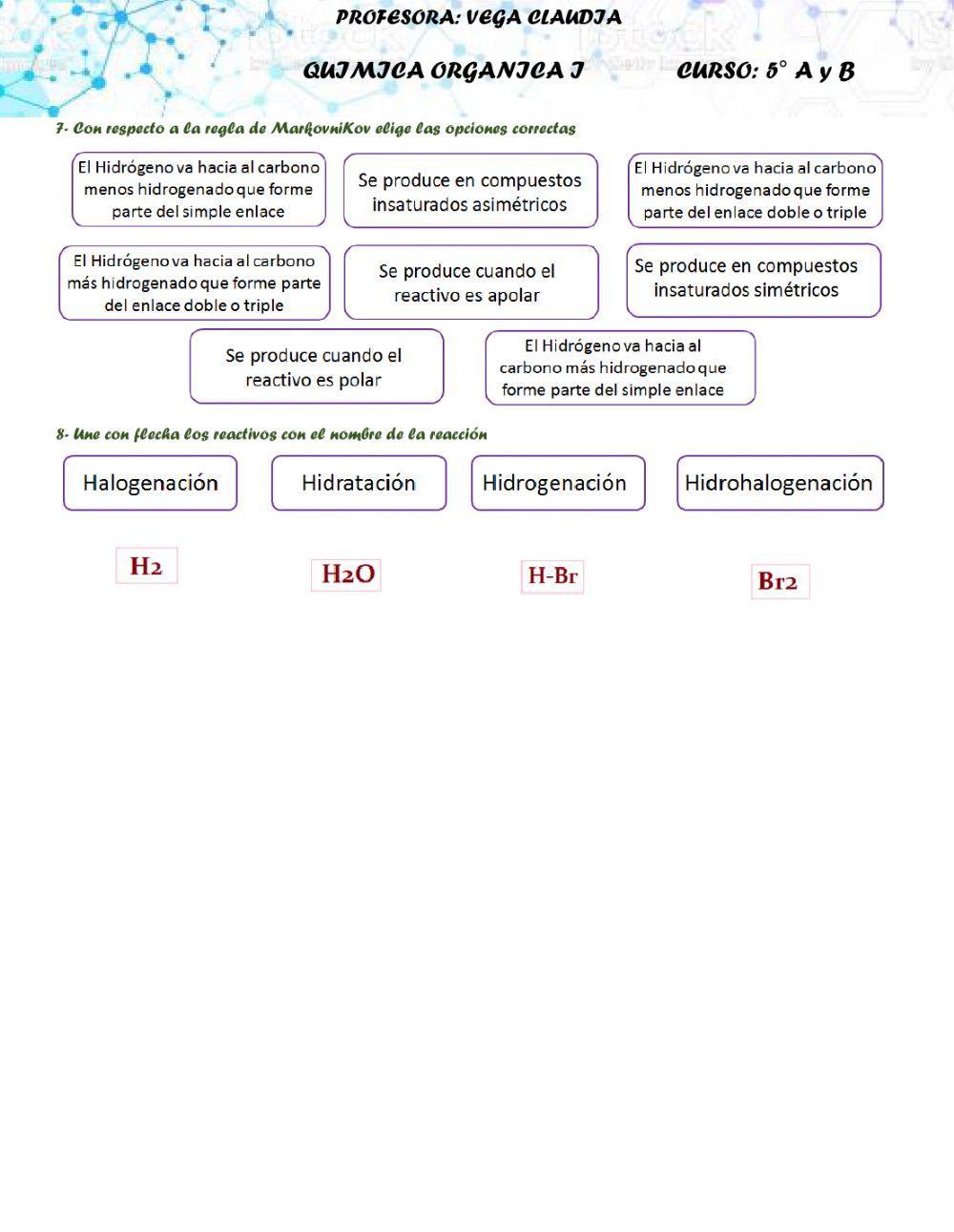 Reacciones de alcanos y insaturados