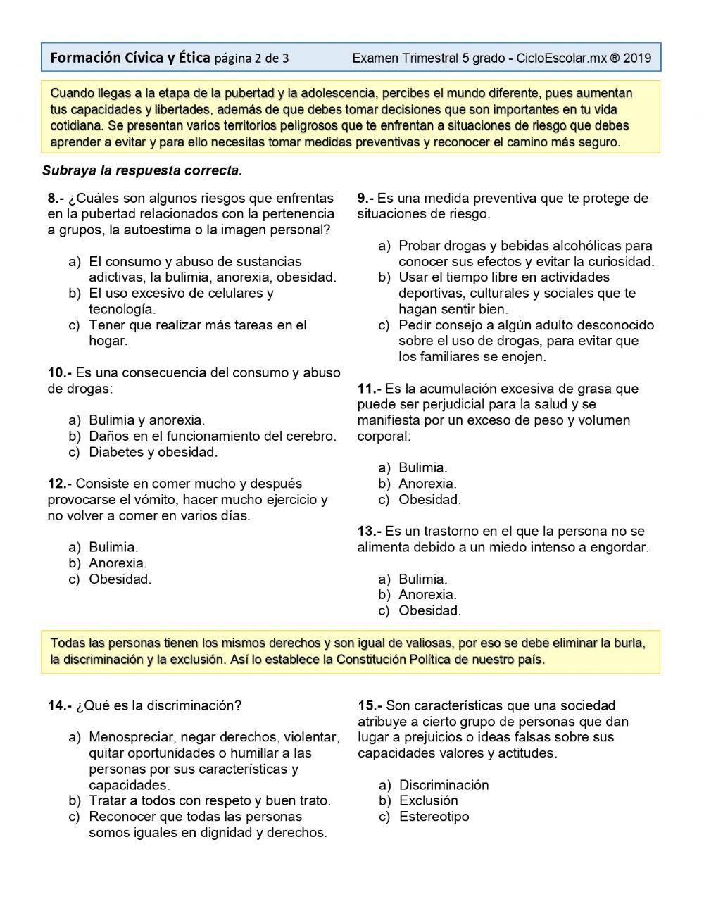 Examen F.C.E. 5° TRIM. 1