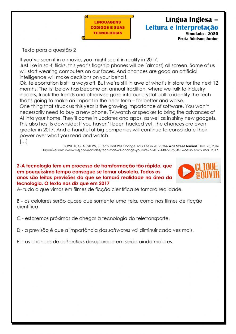 Simulado ( Enem) Inglês