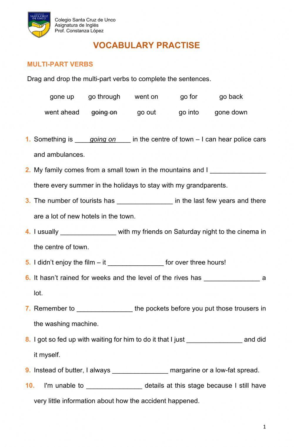 Vocabulary practise - multi-part verbs