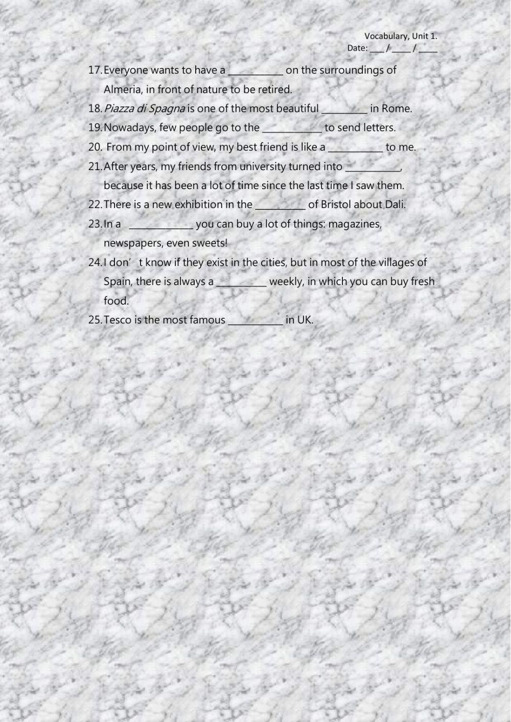 Daily routines, family and friends, places to live.