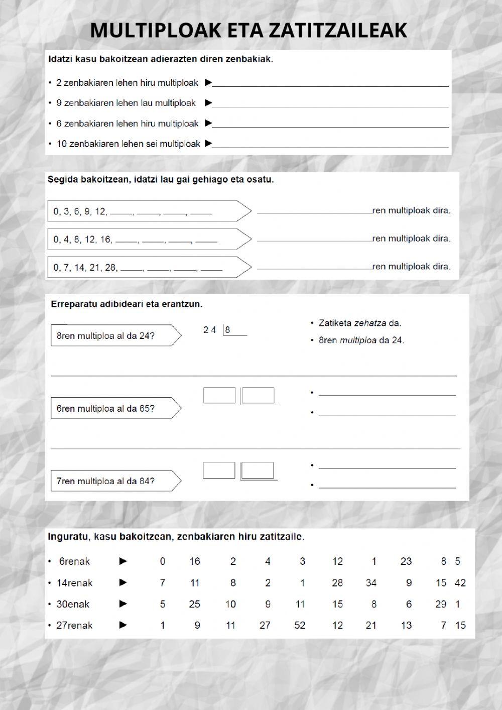 Zatitzaile eta multiploak
