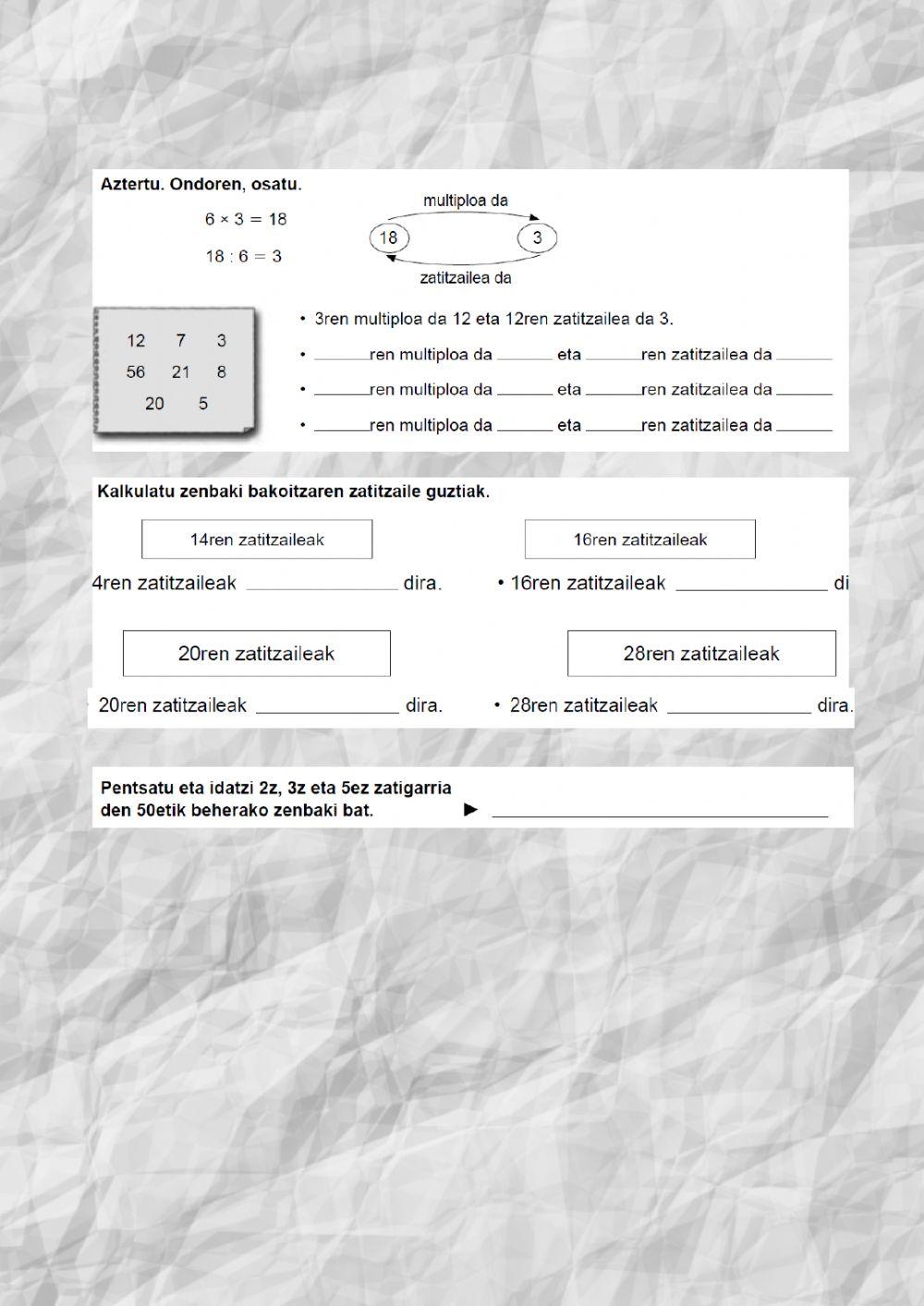 Zatitzaile eta multiploak