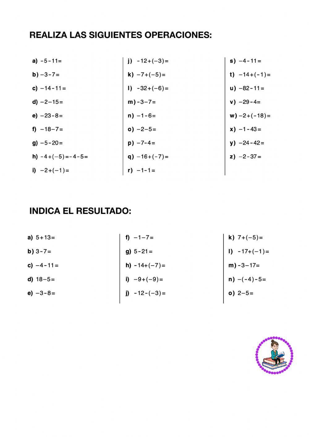 Sumas y restas con números enteros
