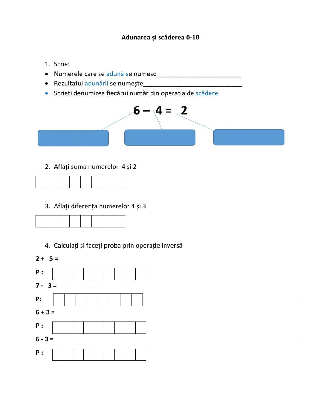 ADUNAREA ȘI SCĂDEREA 0-10