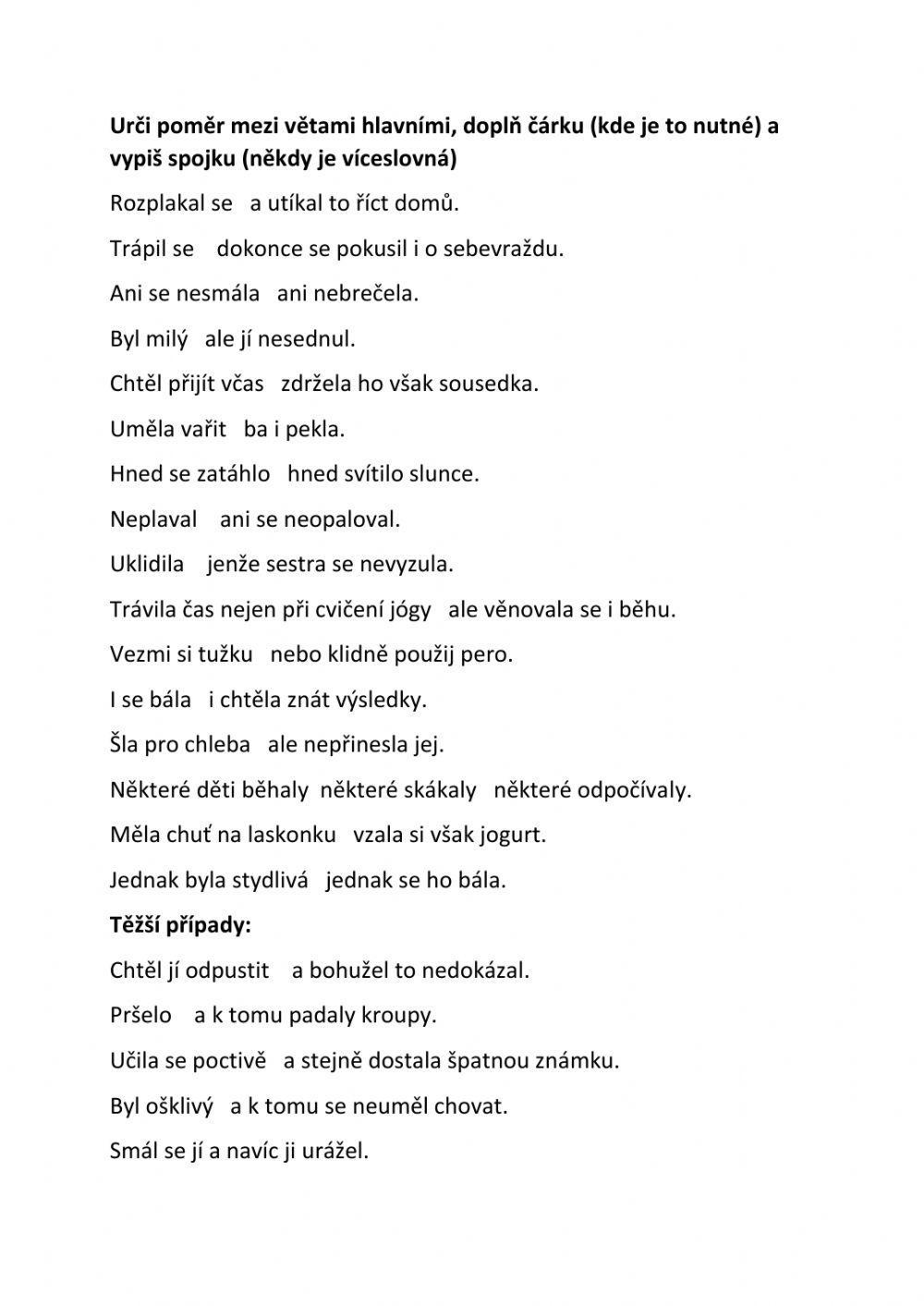 poměry mezi větami hlavními 1