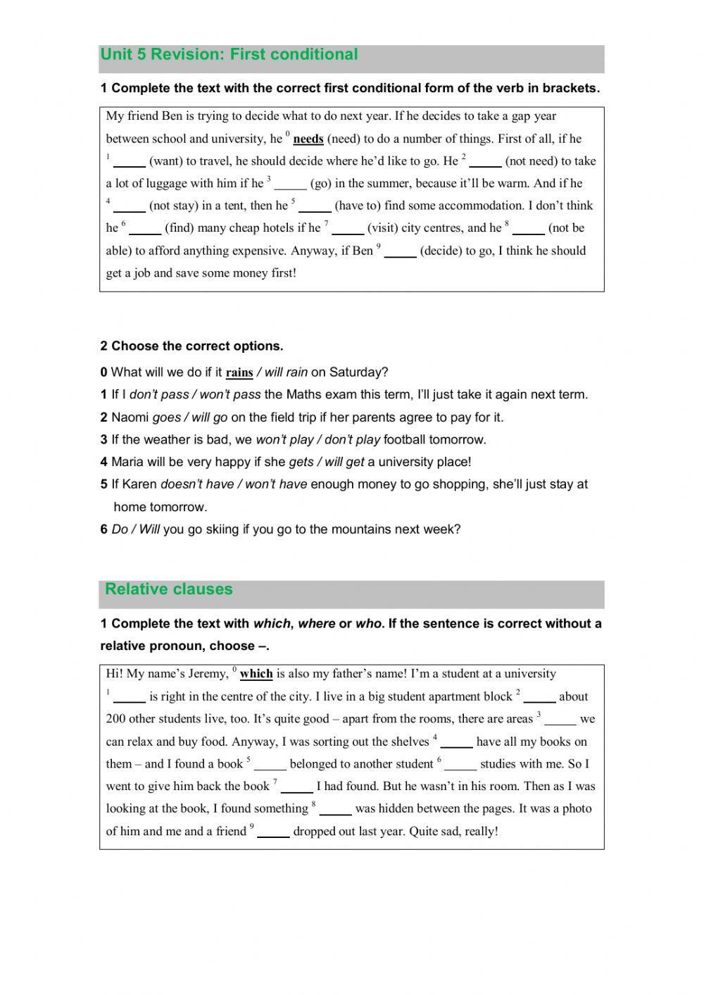 Revision of conditional1 and relative clauses