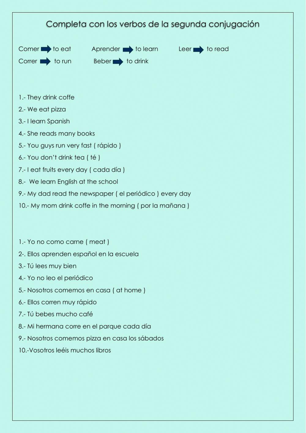 Conjugación presente simple verbos segunda conjugación