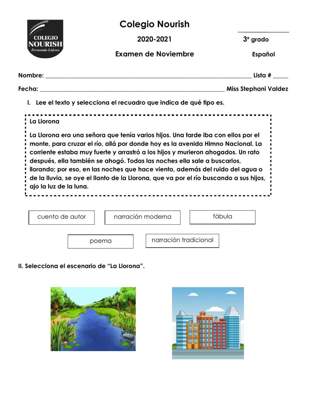 Examen de español 3°