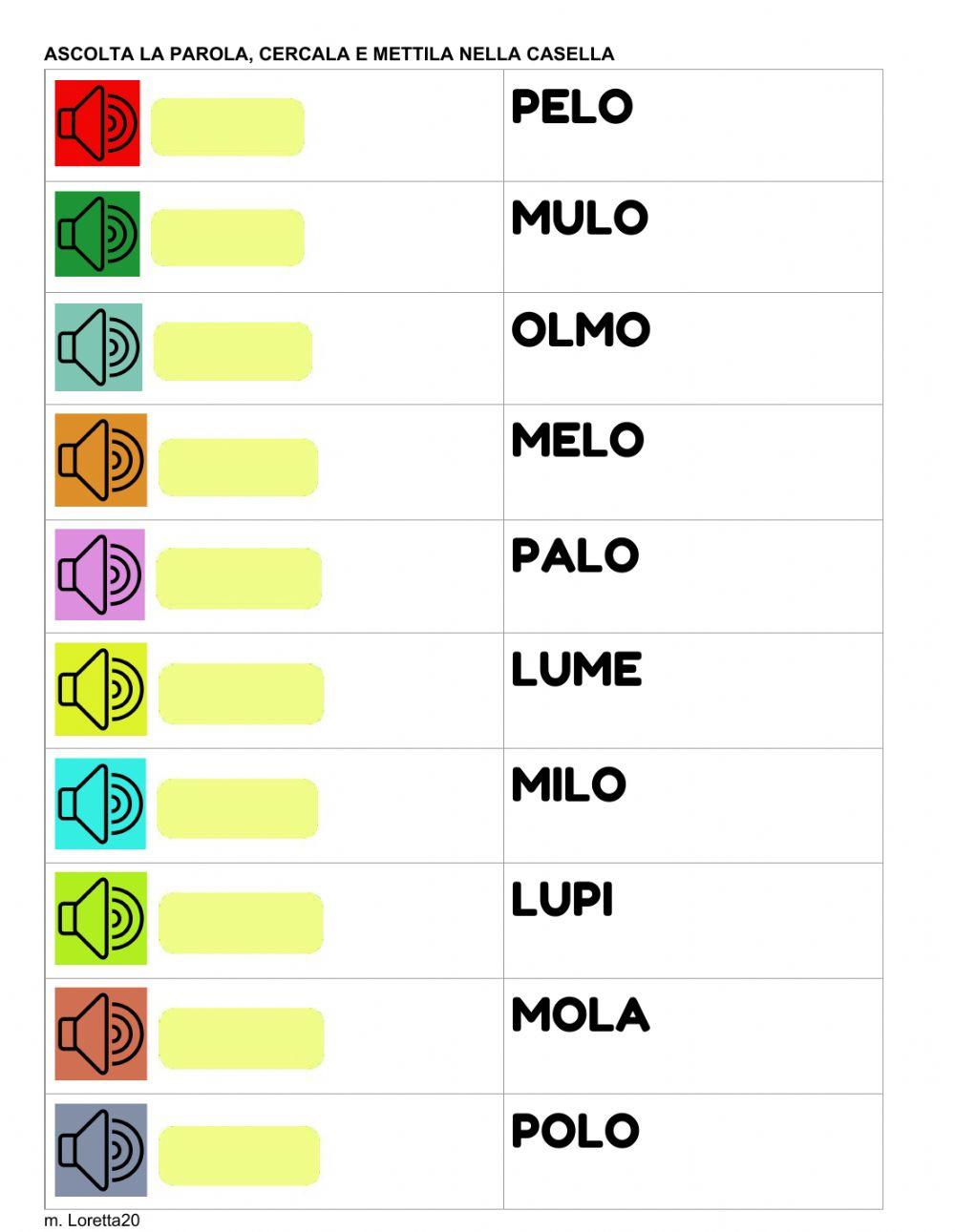 Ascolto e lettura parole bisillabe piane (+olmo)