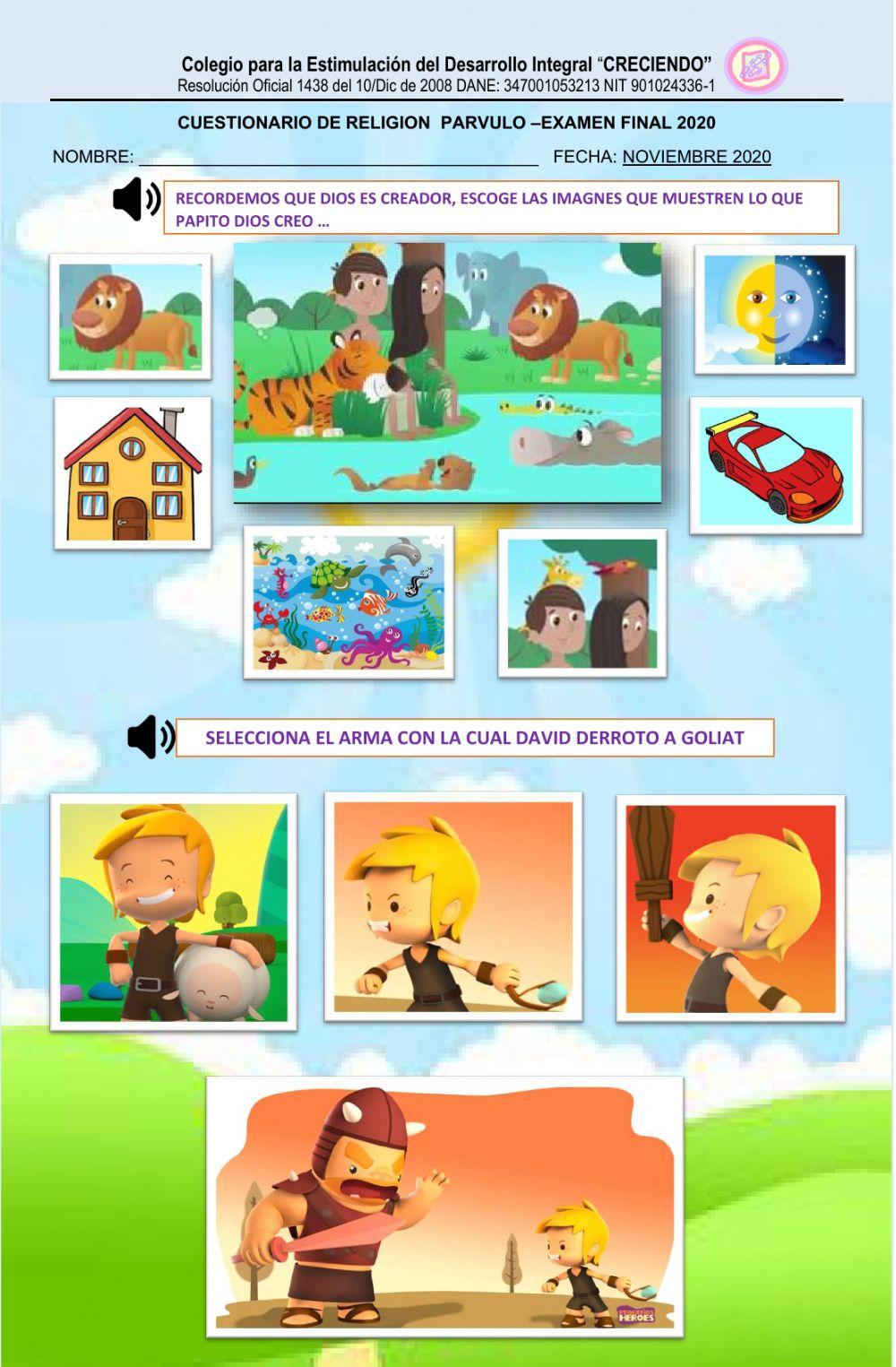 Examen final religion parvulo