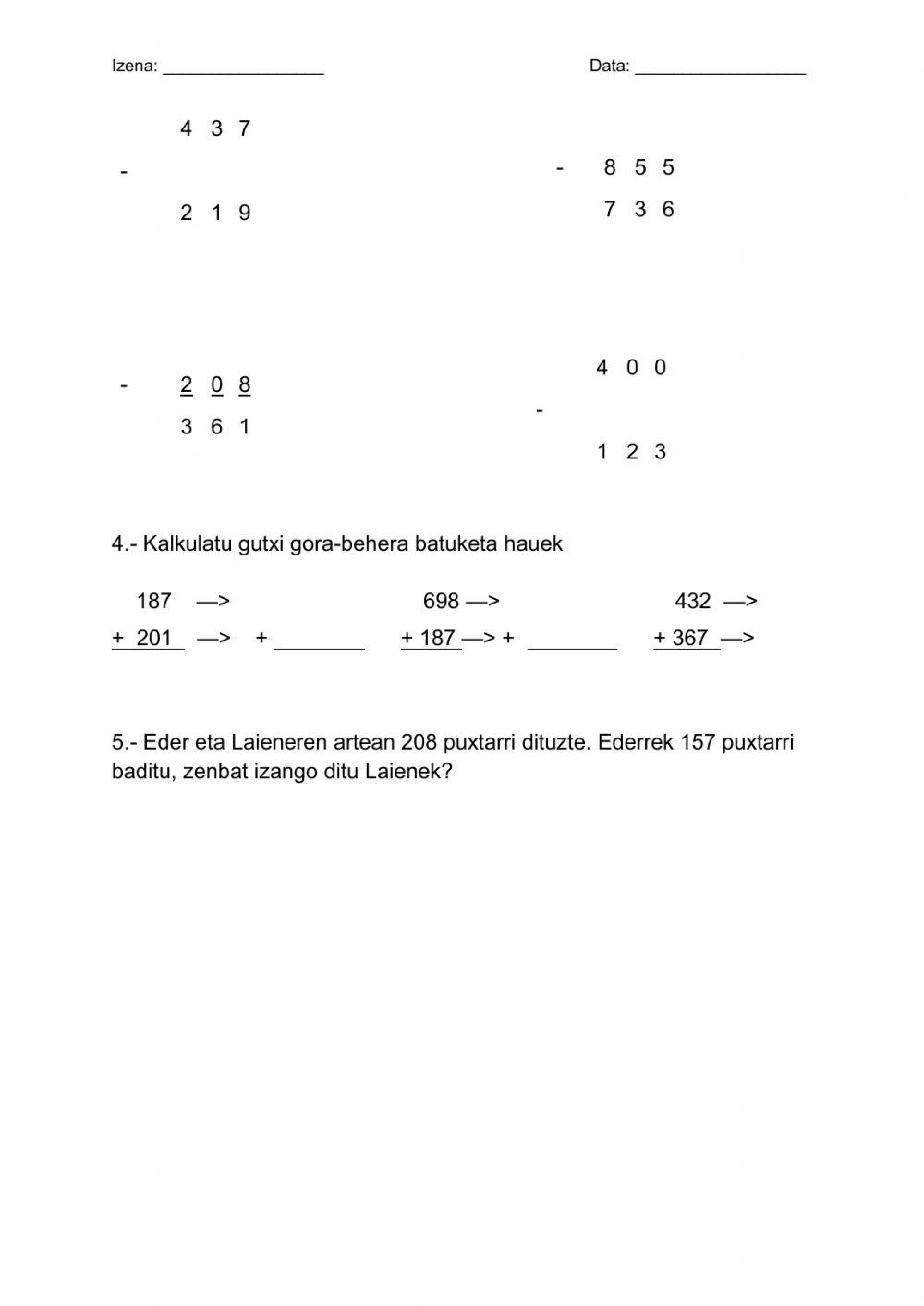 Batuketak eta kenketak