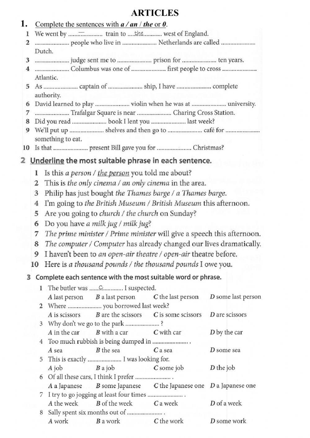 Articles Exercises B2