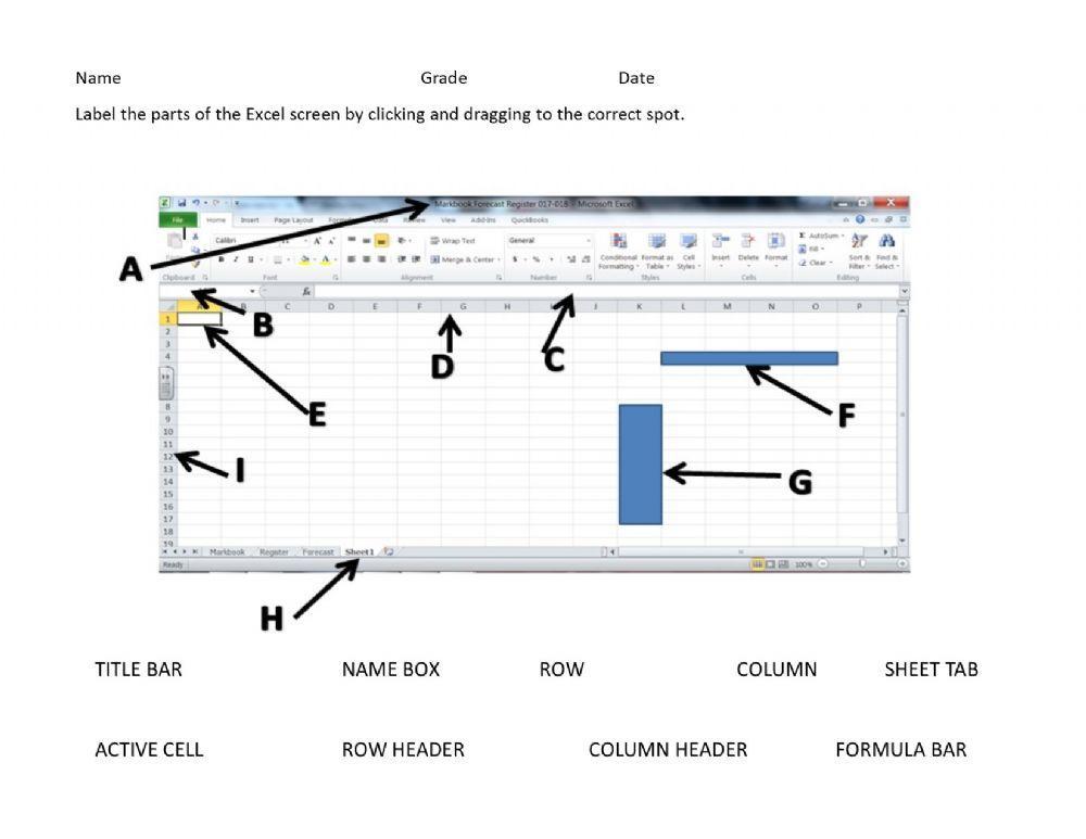 Parts of the Excel Screen