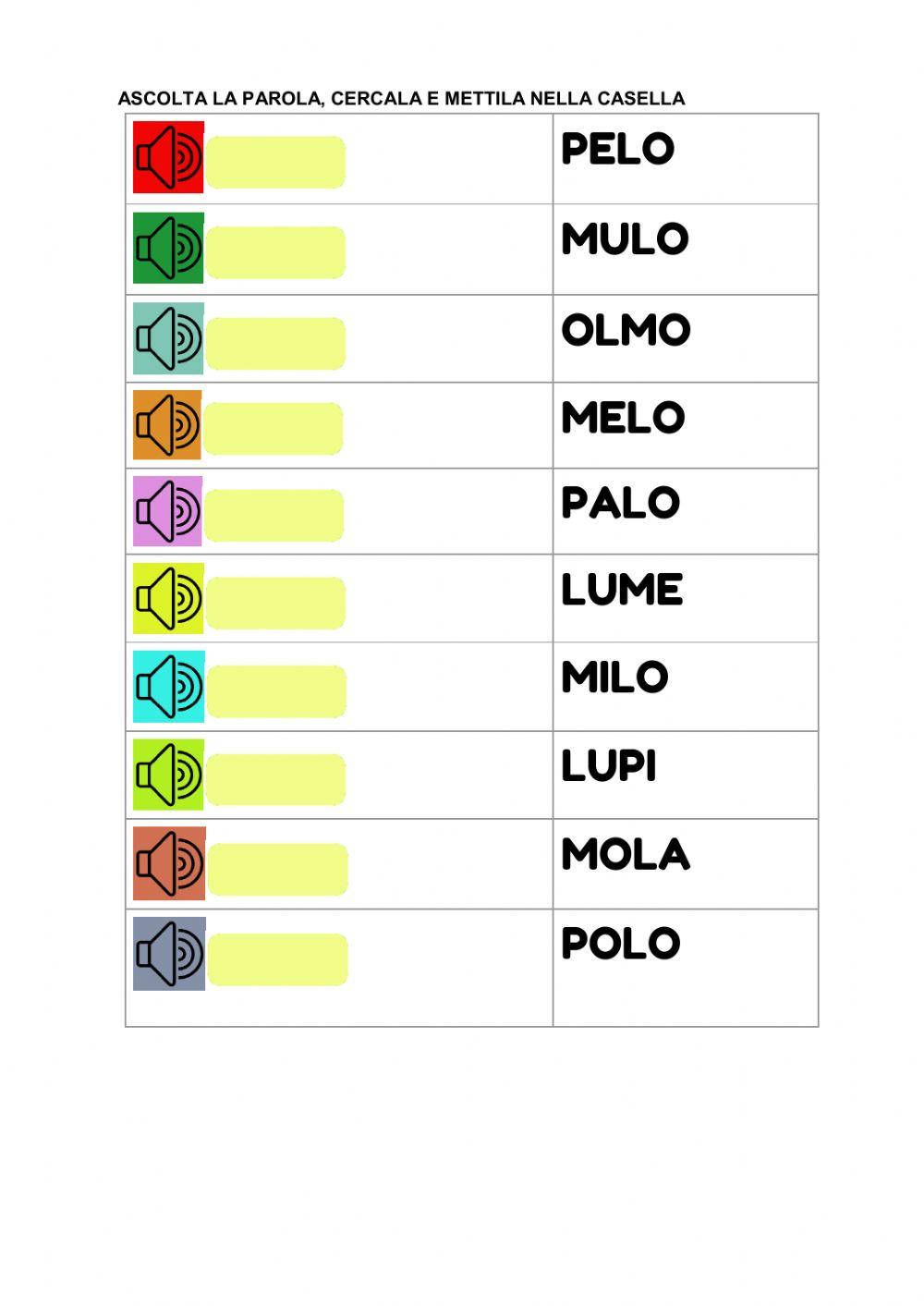 Ascolto e lettura parole bisillabe piane (+olmo)