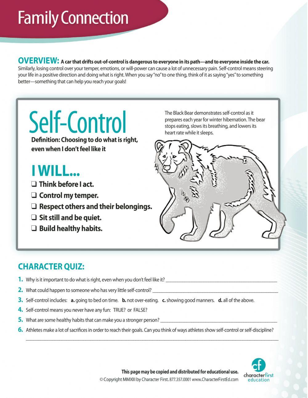 Self control online exercise for Live Worksheets