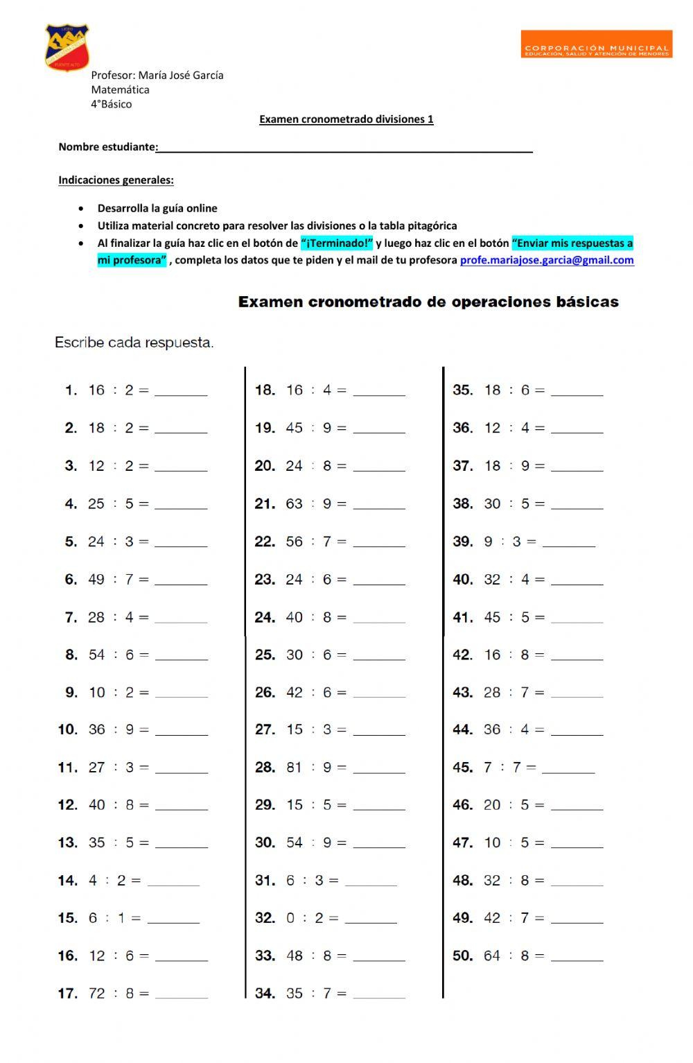 Examen cronometrado divisiones 1