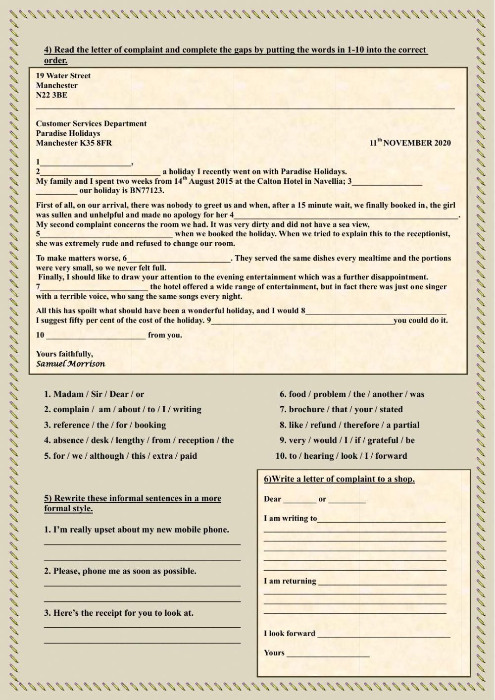 Write a complaint letter