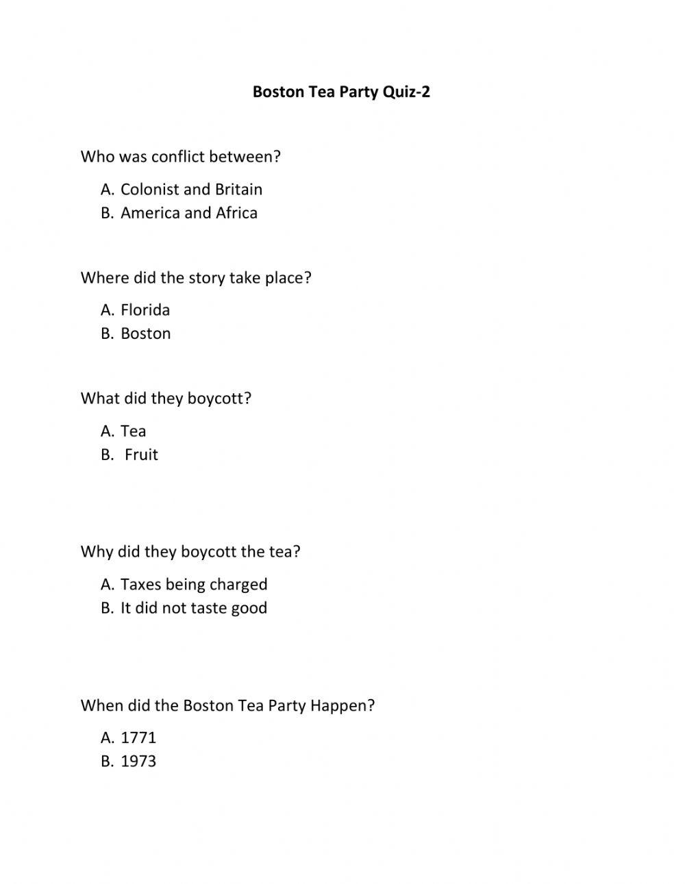 Boston Tea Party  Quiz 2