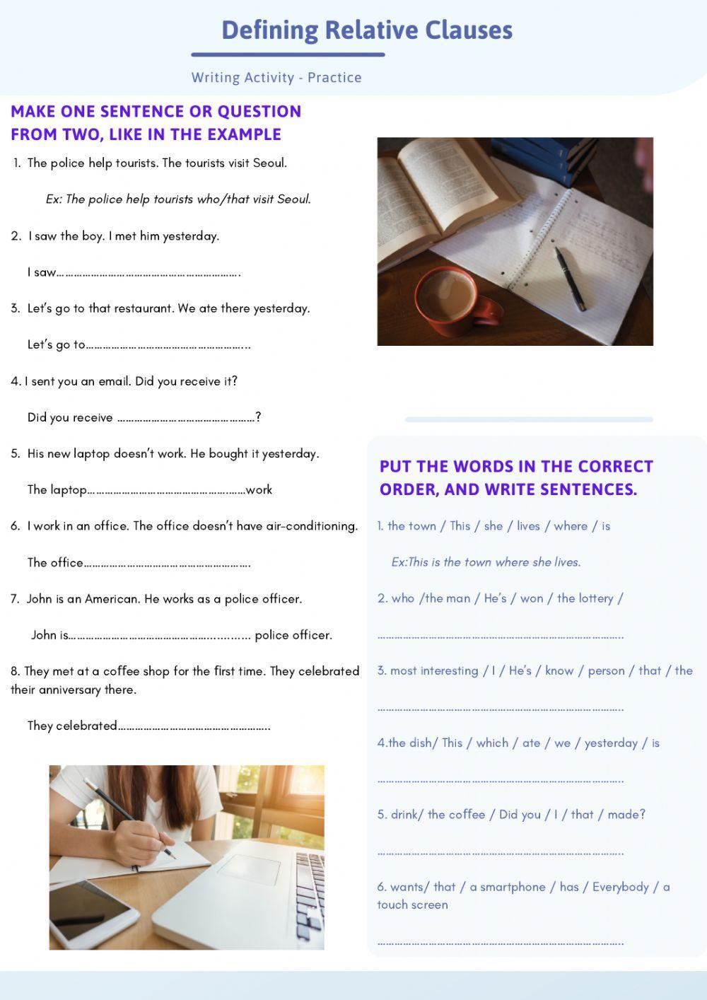 Defining relative clauses exercise for 6 year | Live Worksheets