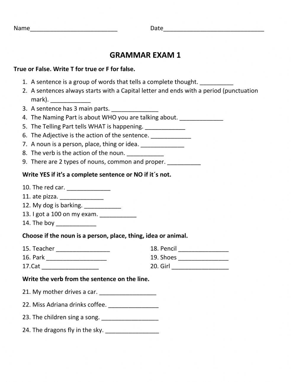 Grammar Exam 1