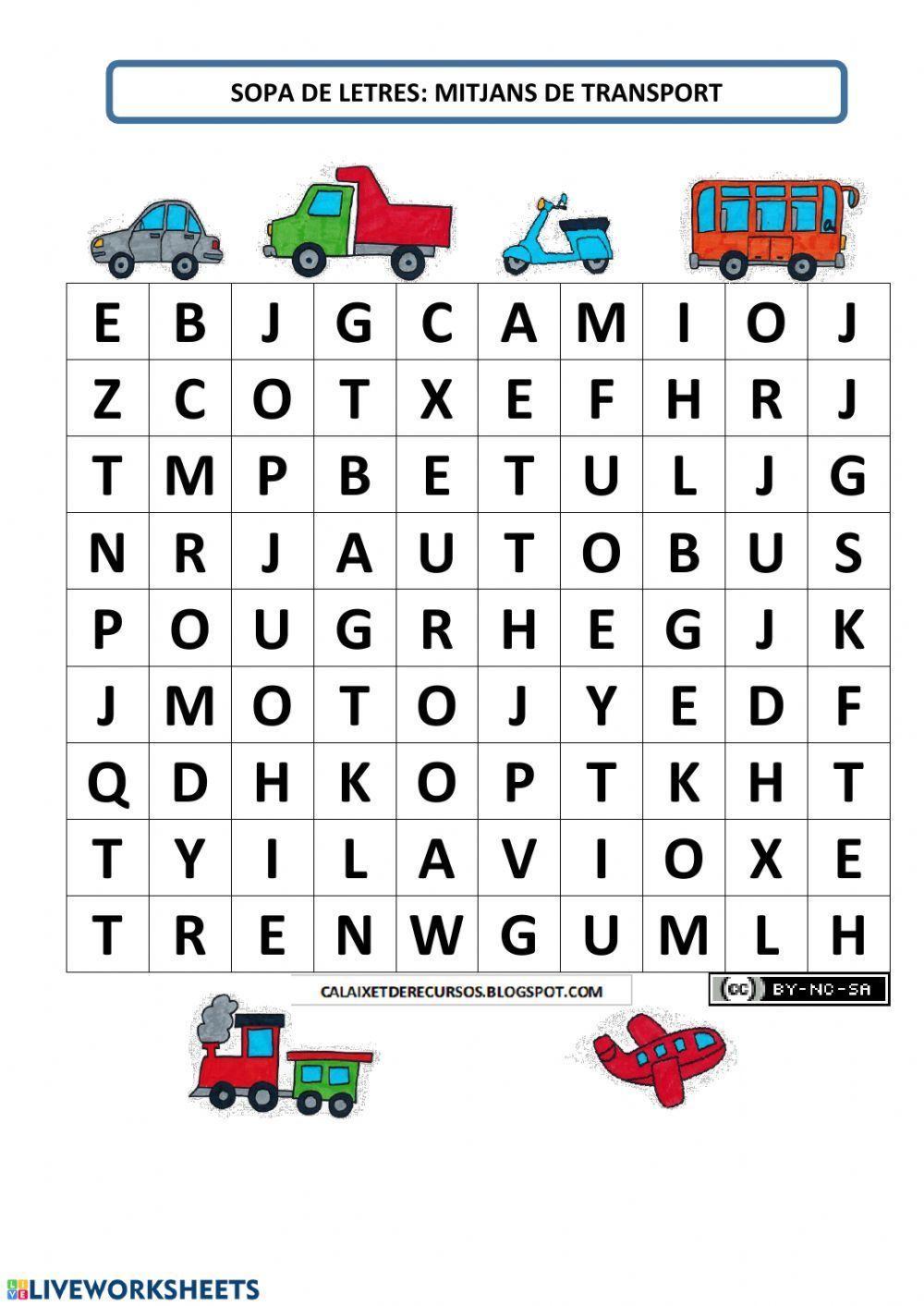 Mitjans de transport - Sopa de lletres