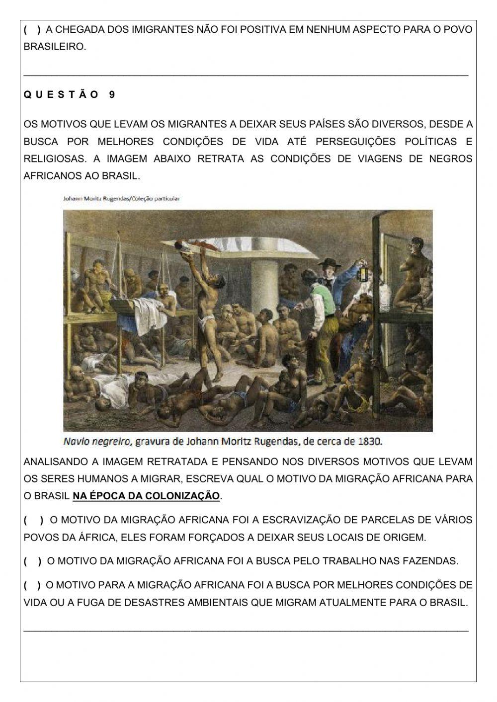 Chegada dos imigrantes no Brasil