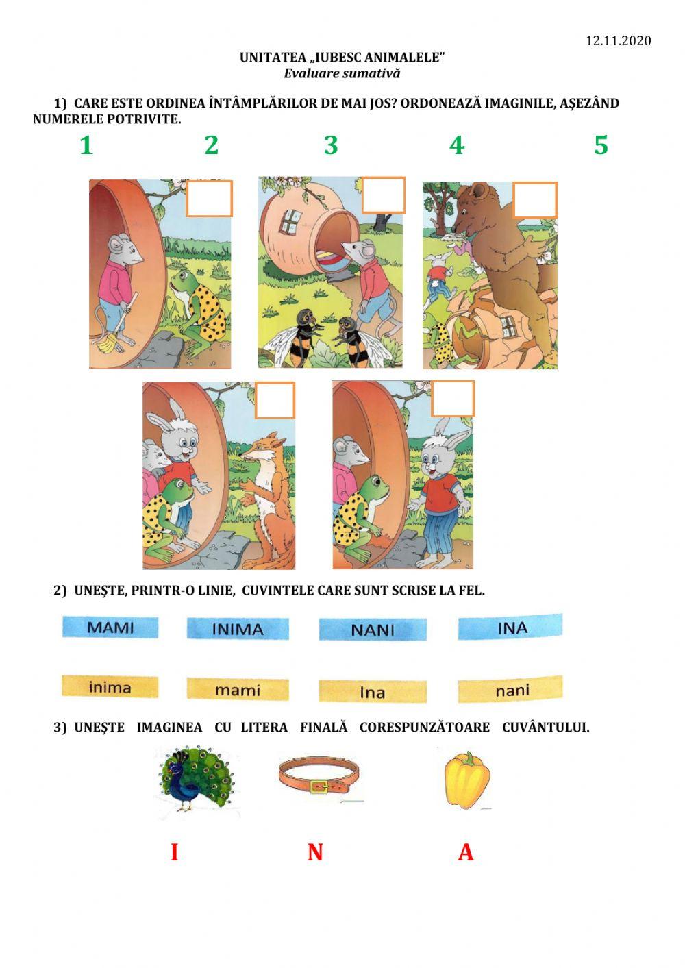 Evaluare sumativă - Unitatea „Iubesc animalele”
