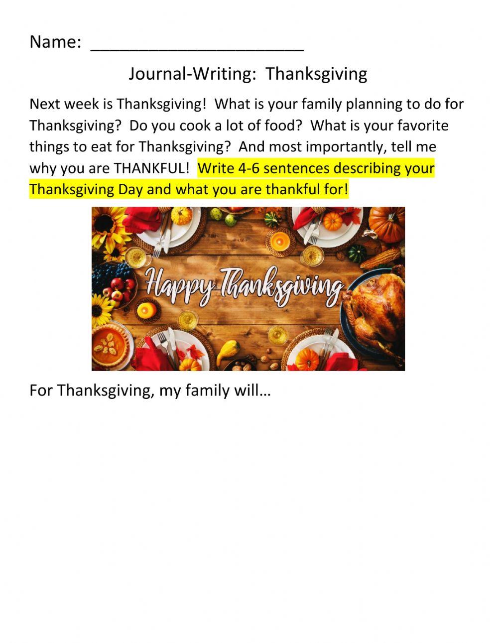 JOURNAL-WRITING:  Thanksgiving