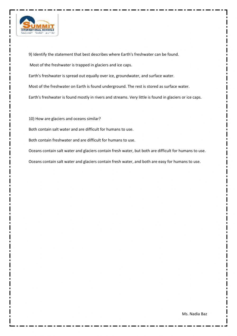 Water Distribution on Earth