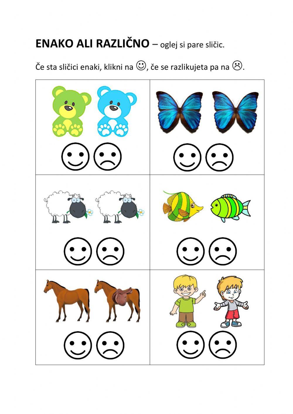 ENAKO in RAZLIČNO (slike, črke)