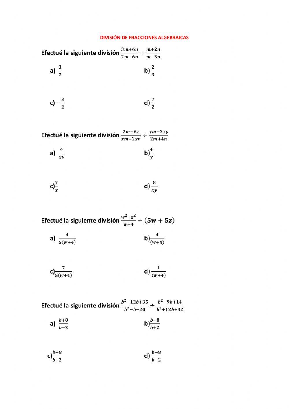 División de fracciones algebraicas