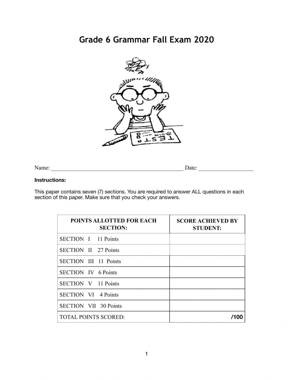 G6 Grammar Fall Exam