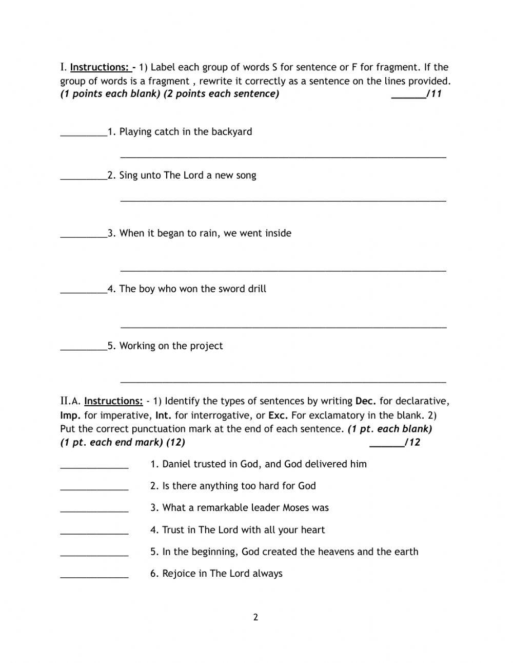 G6 Grammar Fall Exam