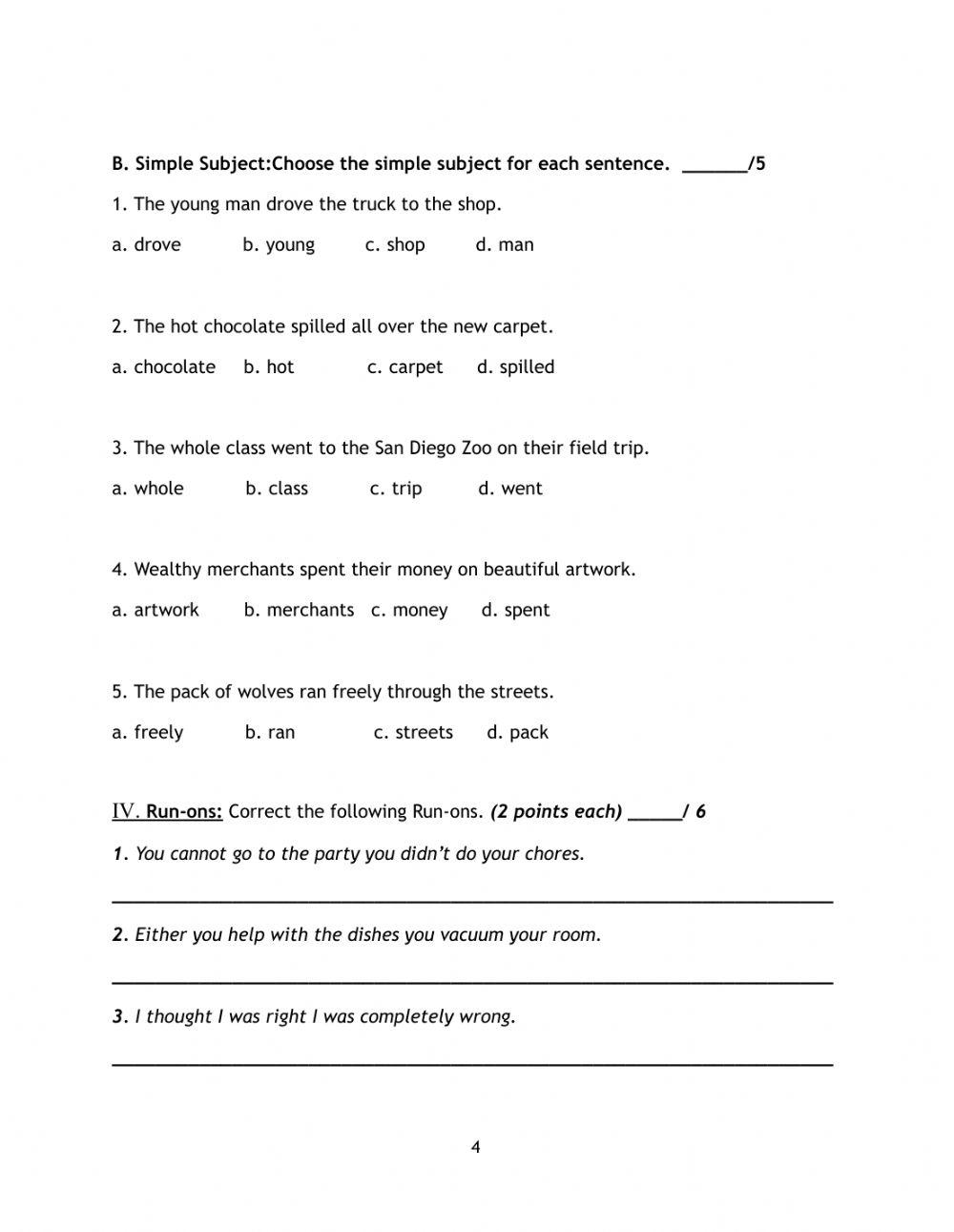 G6 Grammar Fall Exam